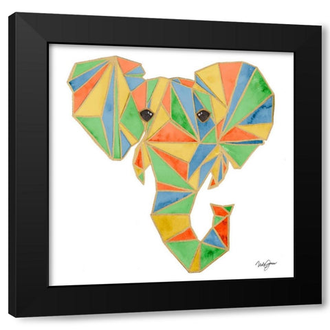 Vibrant Retro Elephant Black Modern Wood Framed Art Print by James, Nola