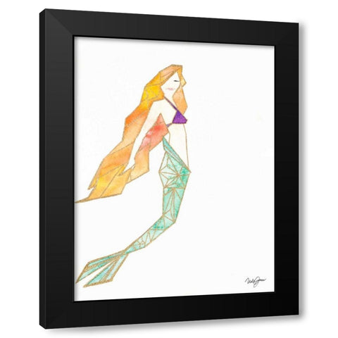 Origami Mermaid Black Modern Wood Framed Art Print by James, Nola