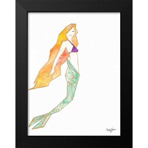 Origami Mermaid Black Modern Wood Framed Art Print by James, Nola