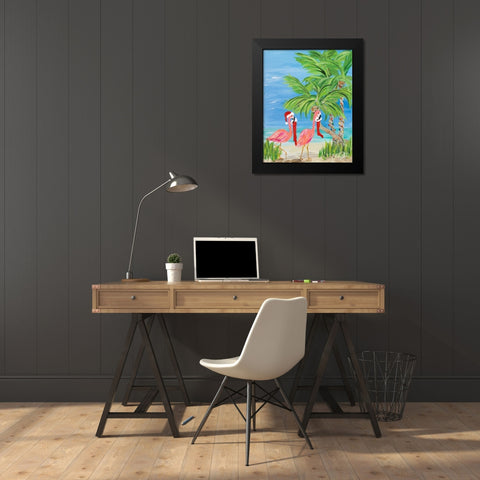 Flamingo Christmas I Black Modern Wood Framed Art Print by DeRice, Julie