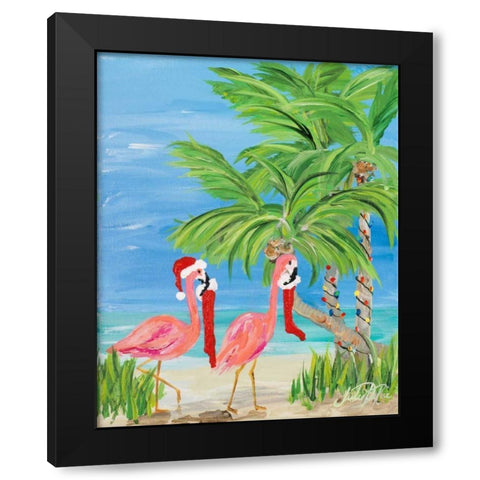 Flamingo Christmas I Black Modern Wood Framed Art Print with Double Matting by DeRice, Julie