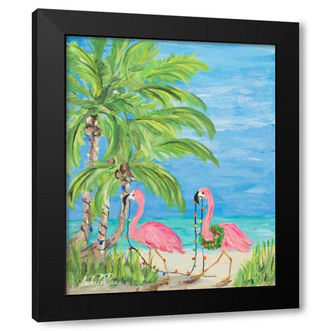 Flamingo Christmas II Black Modern Wood Framed Art Print with Double Matting by DeRice, Julie