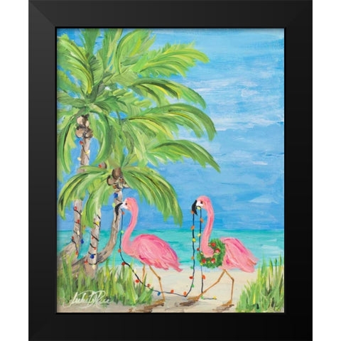 Flamingo Christmas II Black Modern Wood Framed Art Print by DeRice, Julie