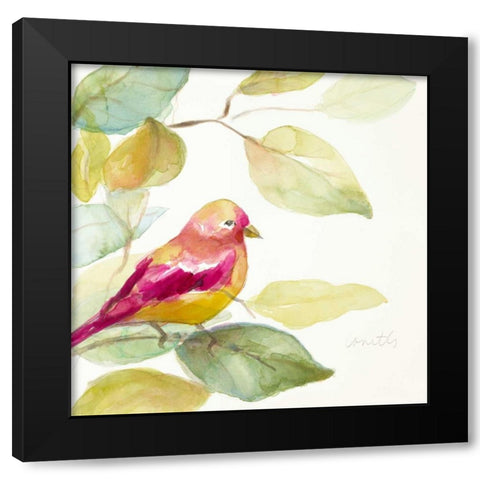 Bird in a Tree III (magenta) Black Modern Wood Framed Art Print with Double Matting by Loreth, Lanie