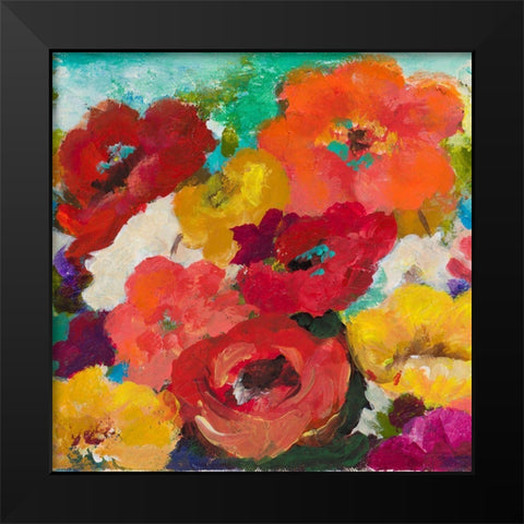 Cheerful Flowers Square Black Modern Wood Framed Art Print by Pinto, Patricia