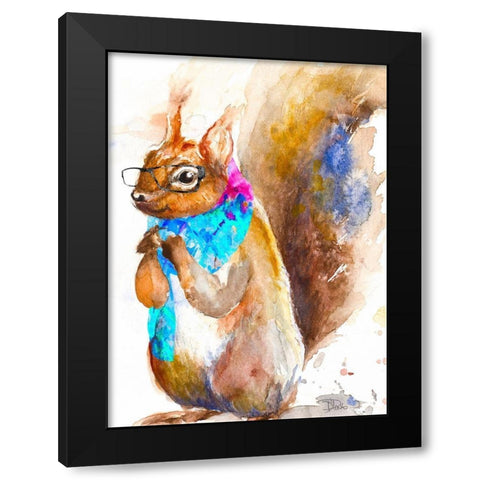 Hipster Squirrel Black Modern Wood Framed Art Print by Pinto, Patricia