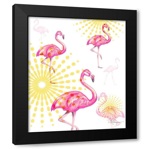 Fashion Flamingos Burst I Black Modern Wood Framed Art Print with Double Matting by Hakimipour, Tiffany