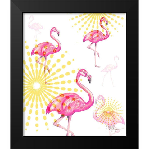 Fashion Flamingos Burst I Black Modern Wood Framed Art Print by Hakimipour, Tiffany