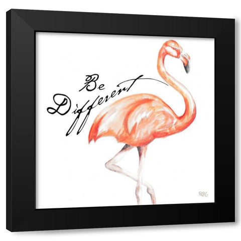 Be Different Flamingo I Black Modern Wood Framed Art Print with Double Matting by Hakimipour, Tiffany
