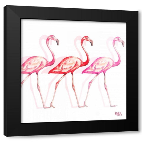 Flamingo Trio I Black Modern Wood Framed Art Print with Double Matting by Hakimipour, Tiffany