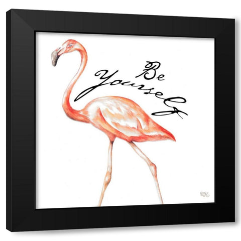 Be Different Flamingo II Black Modern Wood Framed Art Print by Hakimipour, Tiffany