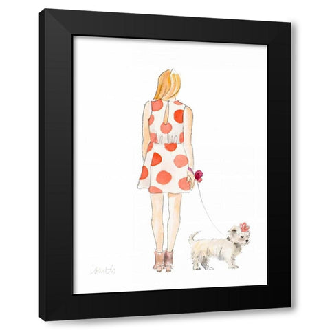 Water Color Girl With Puppy II Black Modern Wood Framed Art Print by Loreth, Lanie