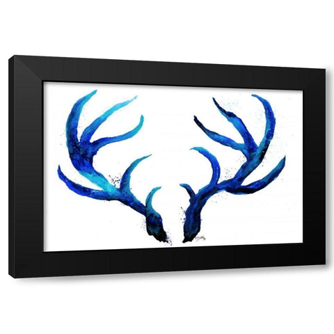 Blue Antlers Black Modern Wood Framed Art Print with Double Matting by Medley, Elizabeth