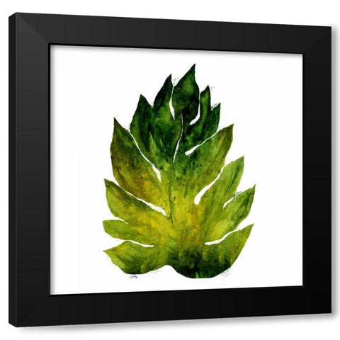 Green Leaves Square I Black Modern Wood Framed Art Print with Double Matting by Medley, Elizabeth