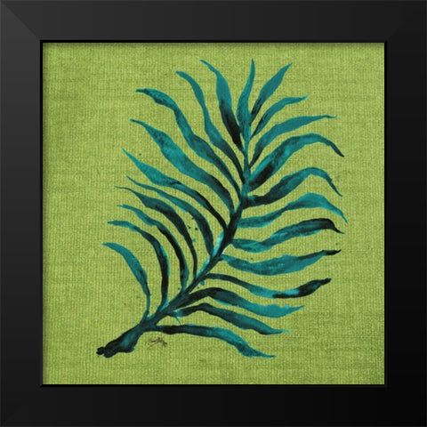 Leaf on Green Burlap Black Modern Wood Framed Art Print by Medley, Elizabeth