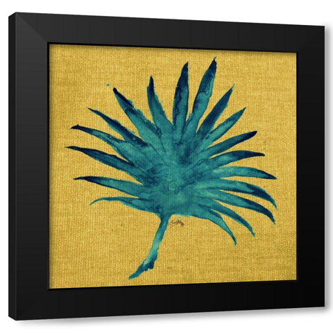 Leaf on Yellow Burlap Black Modern Wood Framed Art Print with Double Matting by Medley, Elizabeth