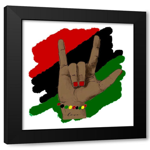 Love Hand Sign Black Modern Wood Framed Art Print by Loreth, Lanie