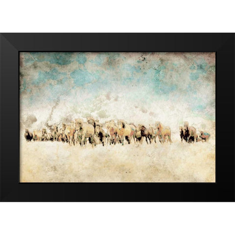 Roaming Horses Black Modern Wood Framed Art Print by Mabat, Ynon