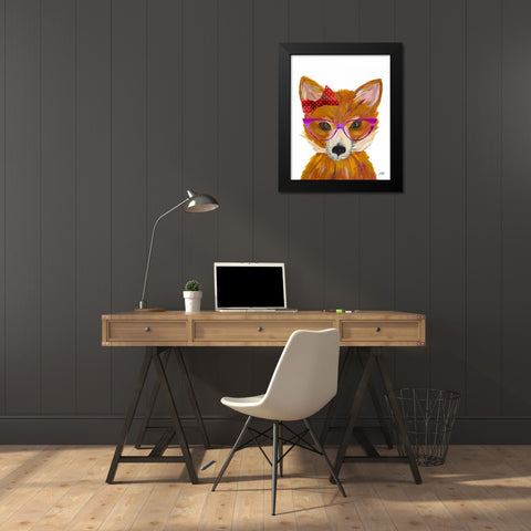 Nerdy Fox Black Modern Wood Framed Art Print by DeRice, Julie
