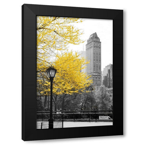 Central Park with Yellow Tree Black Modern Wood Framed Art Print by Navas, Emily