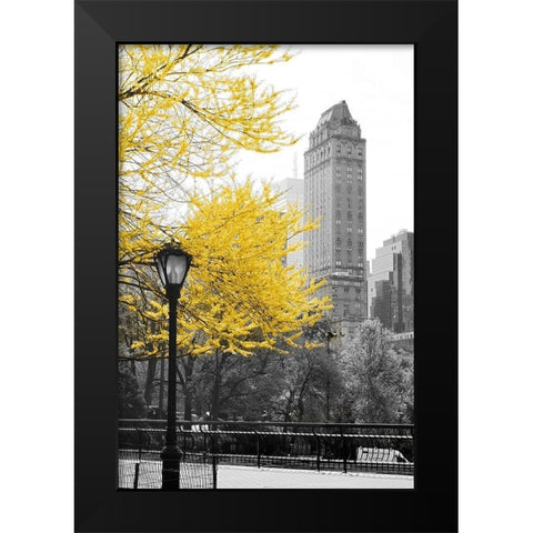 Central Park with Yellow Tree Black Modern Wood Framed Art Print by Navas, Emily