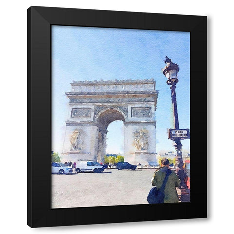 Watercolor Streets of Paris I Black Modern Wood Framed Art Print with Double Matting by Navas, Emily