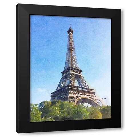 Watercolor Streets of Paris II Black Modern Wood Framed Art Print with Double Matting by Navas, Emily