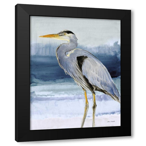 Heron On Blue I Black Modern Wood Framed Art Print with Double Matting by Loreth, Lanie