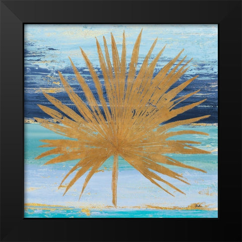 Gold and Teal Leaf Palm I Black Modern Wood Framed Art Print by Pinto, Patricia