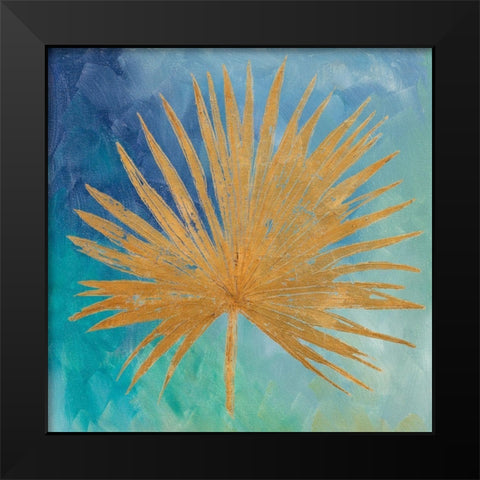 Teal Gold Leaf Palm I Black Modern Wood Framed Art Print by Pinto, Patricia