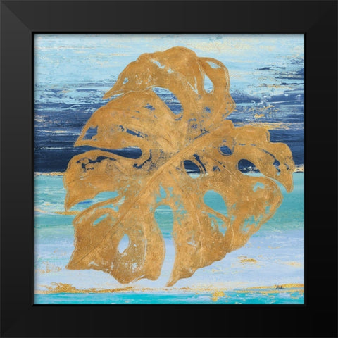 Gold and Teal Leaf Palm II Black Modern Wood Framed Art Print by Pinto, Patricia