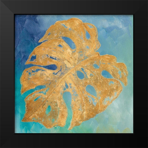 Teal Gold Leaf Palm II Black Modern Wood Framed Art Print by Pinto, Patricia