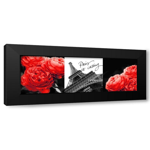 Eiffel Tower Red Roses Black Modern Wood Framed Art Print with Double Matting by Navas, Emily