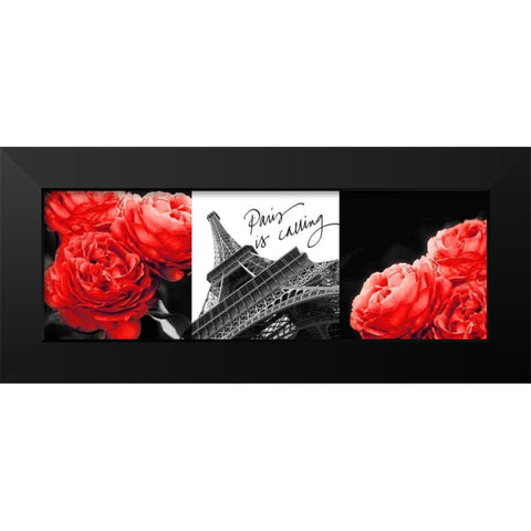 Eiffel Tower Red Roses Black Modern Wood Framed Art Print by Navas, Emily