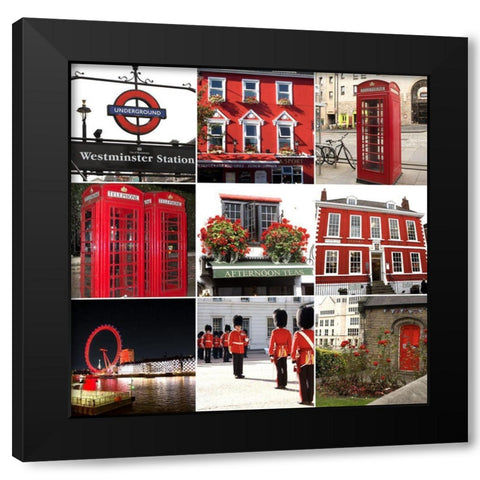 London in Red (9 patch) Black Modern Wood Framed Art Print by Navas, Emily