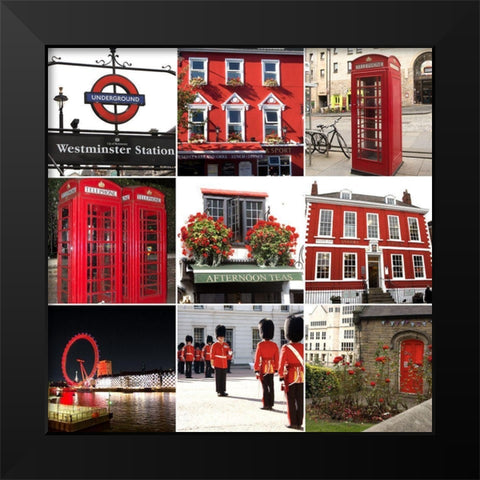London in Red (9 patch) Black Modern Wood Framed Art Print by Navas, Emily