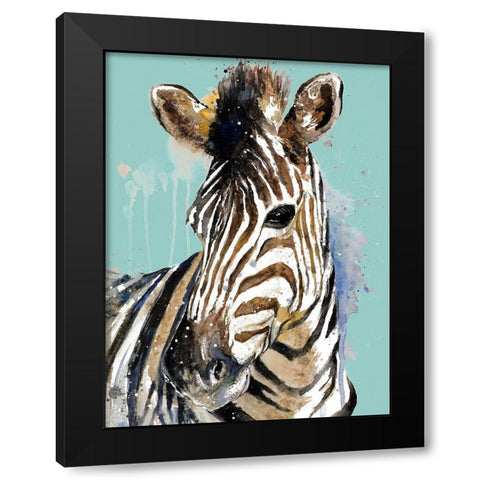 Zebra On Teal Black Modern Wood Framed Art Print with Double Matting by Pinto, Patricia