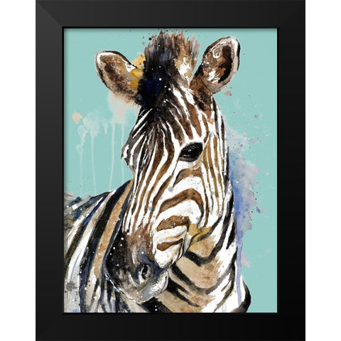 Zebra On Teal Black Modern Wood Framed Art Print by Pinto, Patricia