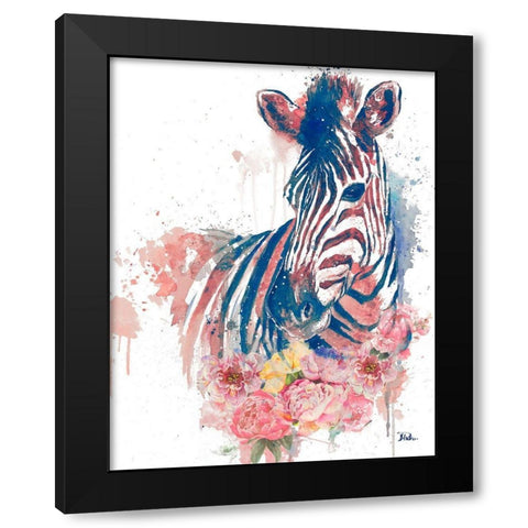 Floral Watercolor Zebra Black Modern Wood Framed Art Print by Pinto, Patricia