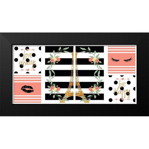 Paris Lady Pack Black Modern Wood Framed Art Print by SD Graphics Studio
