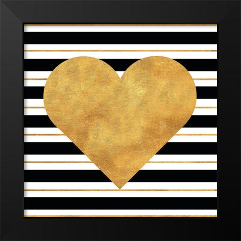 Golden Heart Black Modern Wood Framed Art Print by SD Graphics Studio