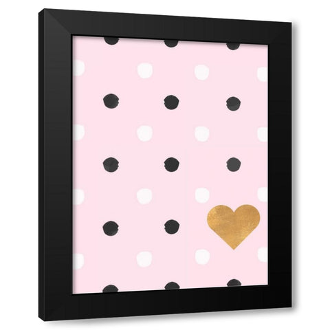 Heart White and Black Dots on Pink Black Modern Wood Framed Art Print by SD Graphics Studio