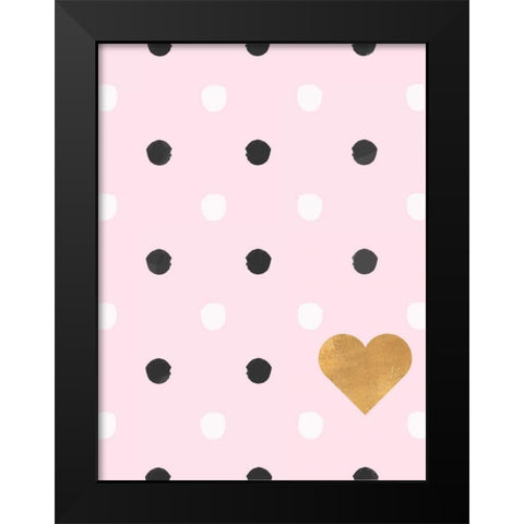 Heart White and Black Dots on Pink Black Modern Wood Framed Art Print by SD Graphics Studio