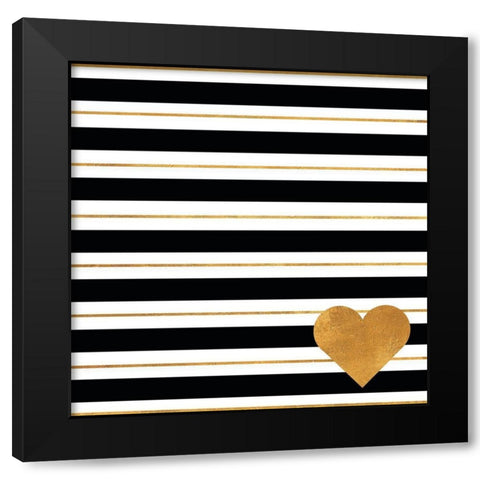 Heart Stripes Black Modern Wood Framed Art Print with Double Matting by SD Graphics Studio