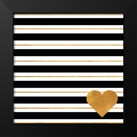 Heart Stripes Black Modern Wood Framed Art Print by SD Graphics Studio