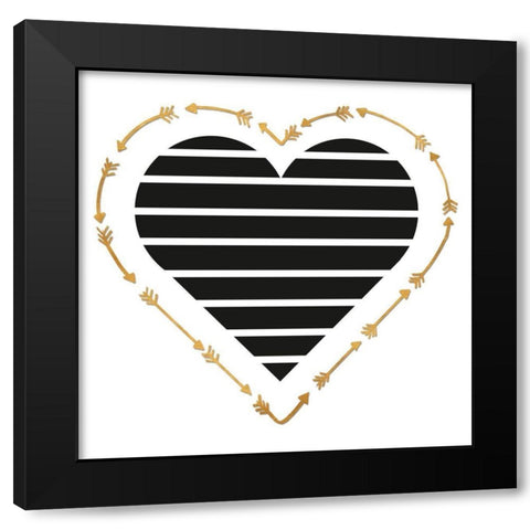 Heart Stripes and Gold Arrows Black Modern Wood Framed Art Print by SD Graphics Studio