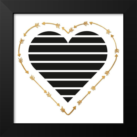 Heart Stripes and Gold Arrows Black Modern Wood Framed Art Print by SD Graphics Studio
