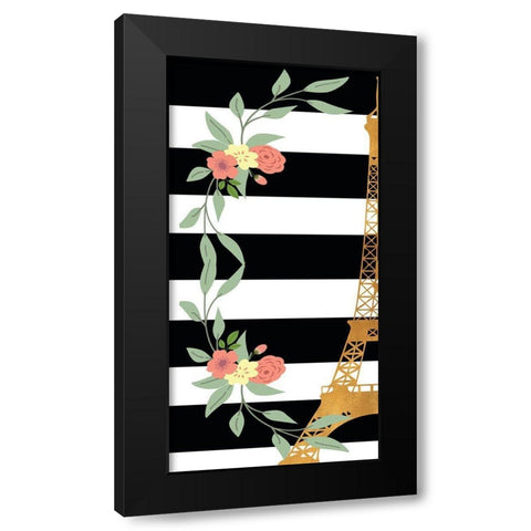 Eiffel on Stripes Panel I Black Modern Wood Framed Art Print by SD Graphics Studio
