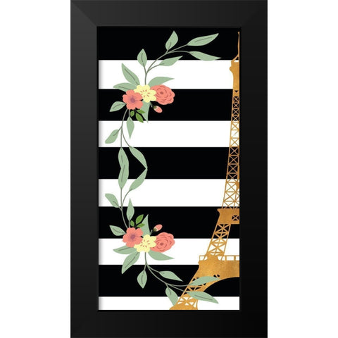 Eiffel on Stripes Panel I Black Modern Wood Framed Art Print by SD Graphics Studio