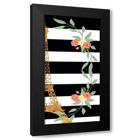 Eiffel on Stripes Panel II Black Modern Wood Framed Art Print with Double Matting by SD Graphics Studio